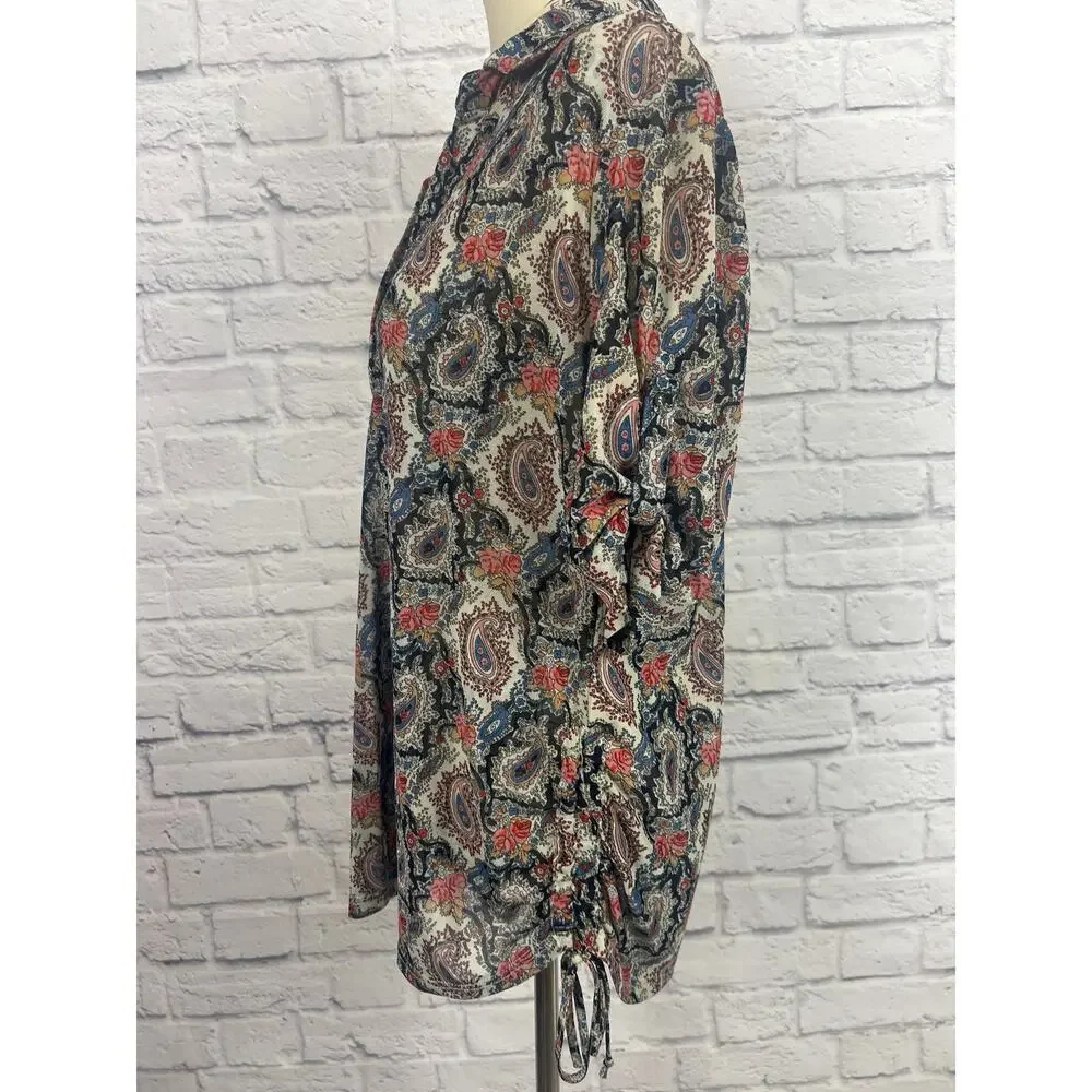 Amang NY Sheer Vibrant Paisley Print Boho Flowy Blouse - Picture 7 of 8